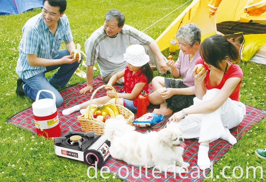 Camping im Freien BBQ Tragbarer Gaskocher Herd Gusseisen 1 Brenner Gasherd